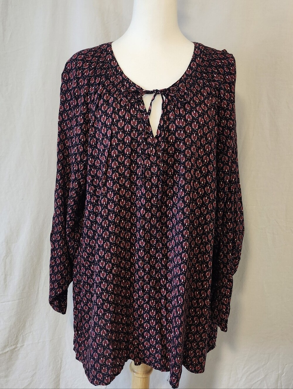 Addition Elle Navy and Pink Printed Peasant Blouse